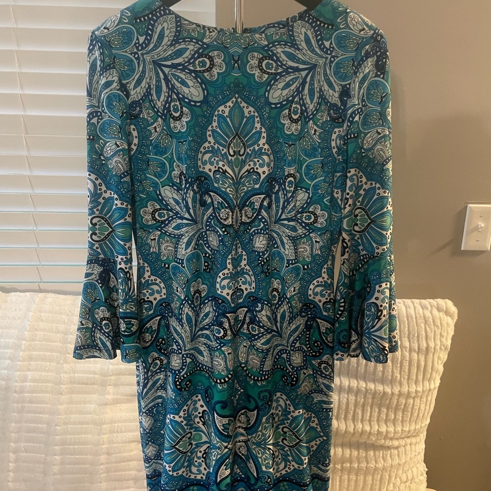 Chaps Blue Sheath Dress with Bell Sleeves